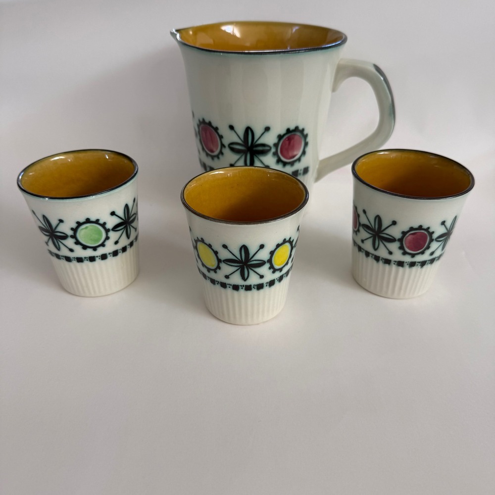 Rare Vtg 1950s Royal Goedewaagen Holland Pitcher 3 Cups Set Mid‎ Century Floral - Picture 13 of 13